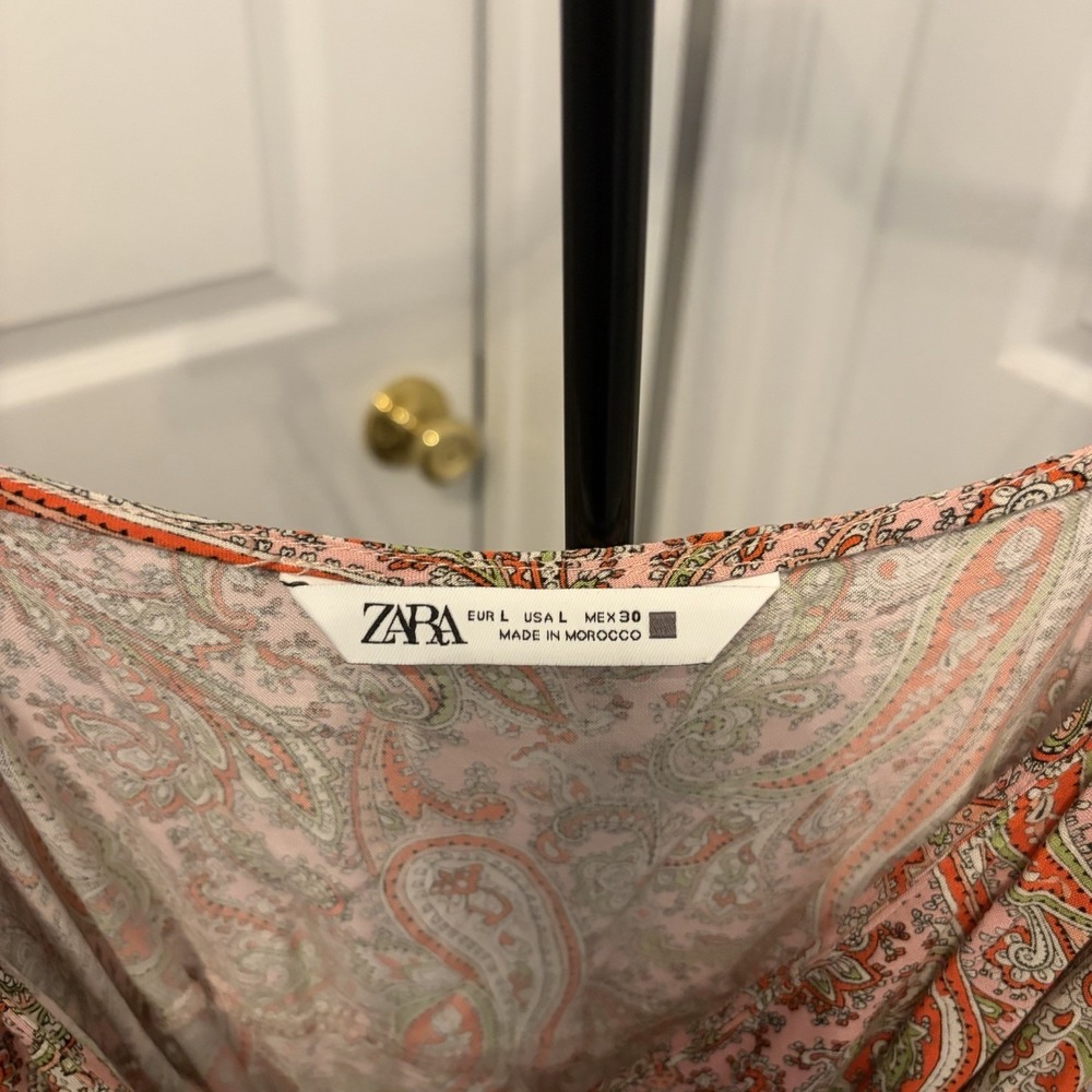 Zara Paisley Print Wrap Dress Large Side Tie Beaded Straps Boho‎ Chic Beach EUC - Picture 2 of 8